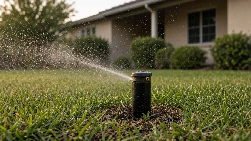 Sprinklers at sunset (illustration)