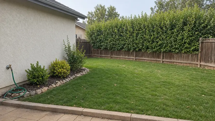 Healthy backyard lawn and hedge (illustration)