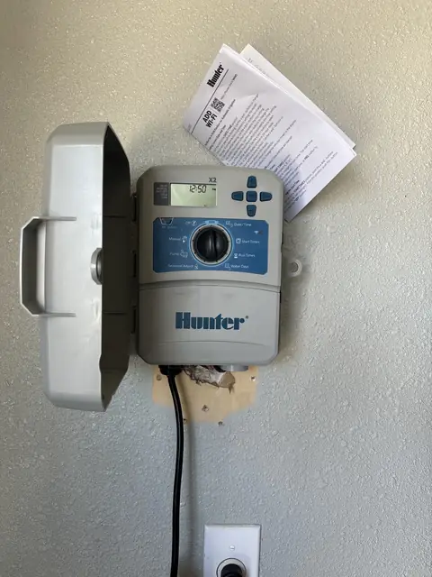 Hunter controller on an exterior wall (ACRE job photo)