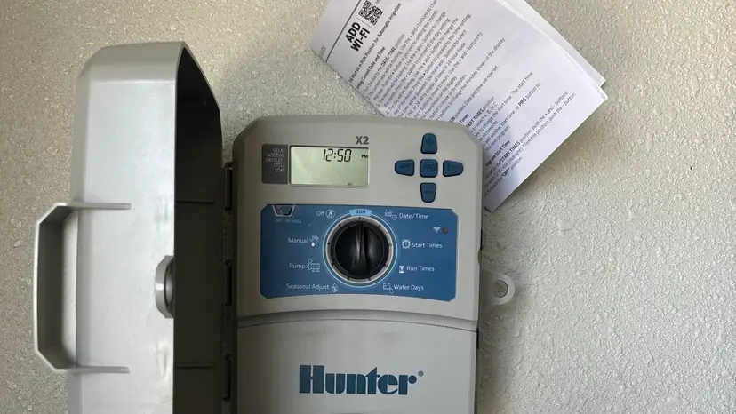 Hunter controller on an exterior wall (ACRE job photo)